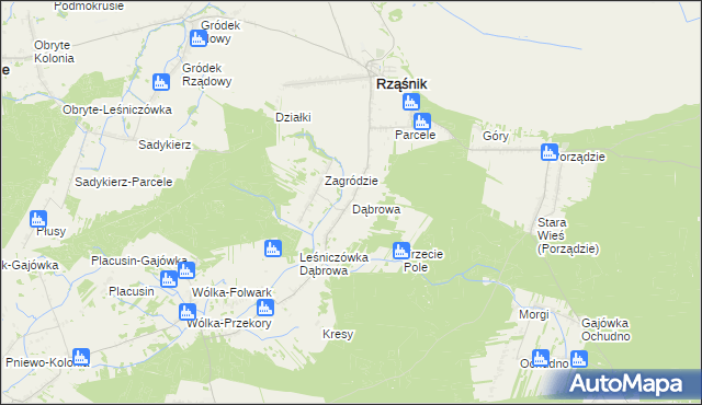 mapa Dąbrowa gmina Rząśnik, Dąbrowa gmina Rząśnik na mapie Targeo