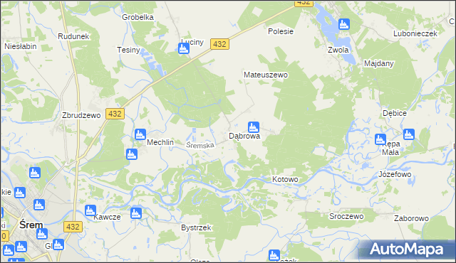 mapa Dąbrowa gmina Śrem, Dąbrowa gmina Śrem na mapie Targeo