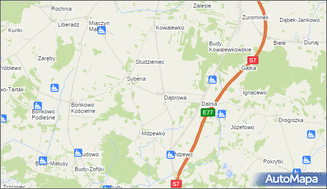 mapa Dąbrowa gmina Strzegowo, Dąbrowa gmina Strzegowo na mapie Targeo