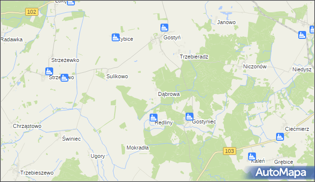 mapa Dąbrowa gmina Świerzno, Dąbrowa gmina Świerzno na mapie Targeo