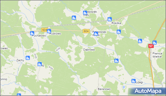 mapa Dąbrowa gmina Wielbark, Dąbrowa gmina Wielbark na mapie Targeo