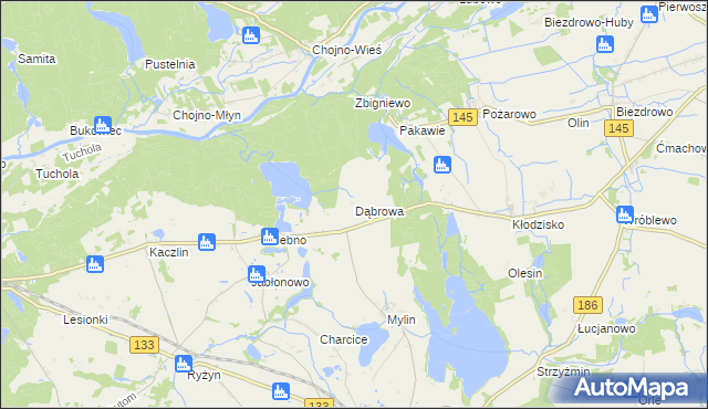 mapa Dąbrowa gmina Wronki, Dąbrowa gmina Wronki na mapie Targeo