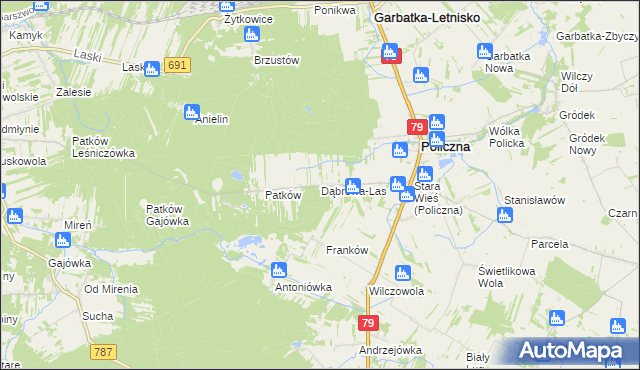 mapa Dąbrowa-Las, Dąbrowa-Las na mapie Targeo