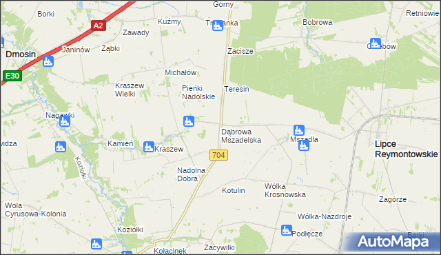 mapa Dąbrowa Mszadelska, Dąbrowa Mszadelska na mapie Targeo
