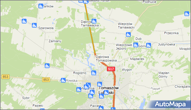 mapa Dąbrowa Tomaszowska, Dąbrowa Tomaszowska na mapie Targeo