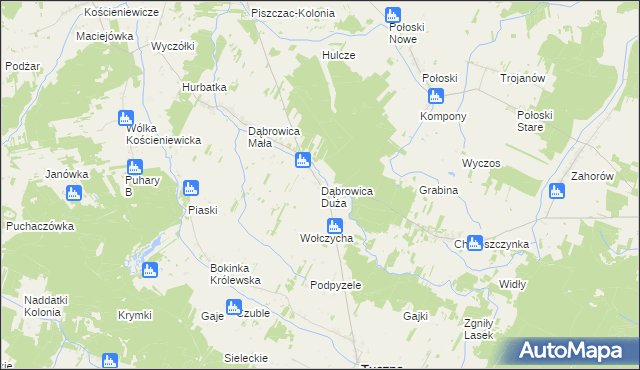 mapa Dąbrowica Duża gmina Tuczna, Dąbrowica Duża gmina Tuczna na mapie Targeo