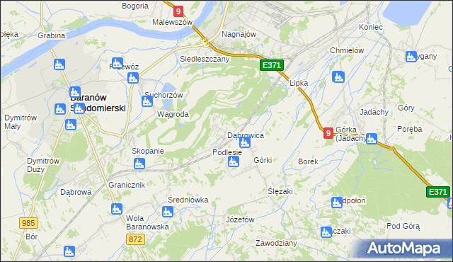 mapa Dąbrowica gmina Baranów Sandomierski, Dąbrowica gmina Baranów Sandomierski na mapie Targeo