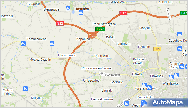 mapa Dąbrowica gmina Jastków, Dąbrowica gmina Jastków na mapie Targeo