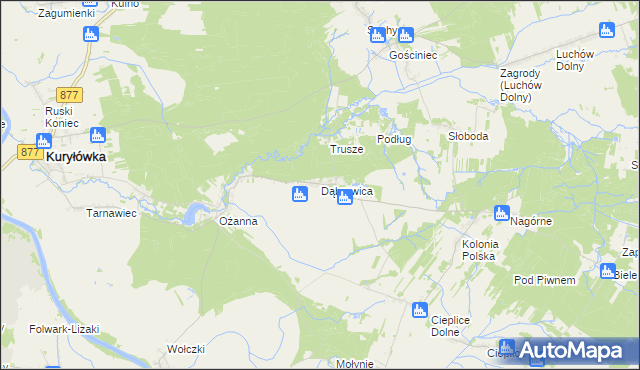 mapa Dąbrowica gmina Kuryłówka, Dąbrowica gmina Kuryłówka na mapie Targeo