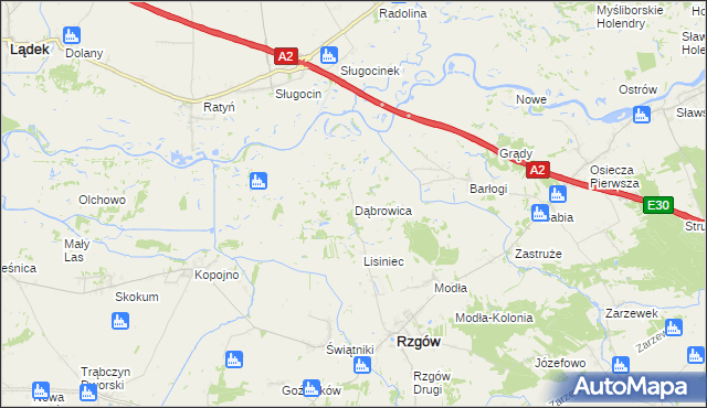 mapa Dąbrowica gmina Rzgów, Dąbrowica gmina Rzgów na mapie Targeo