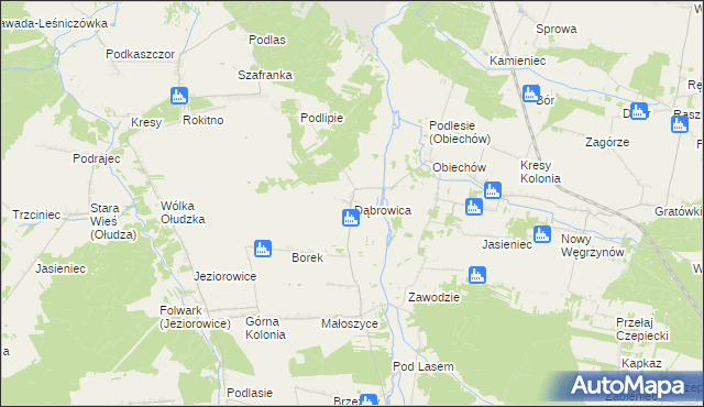 mapa Dąbrowica gmina Słupia, Dąbrowica gmina Słupia na mapie Targeo