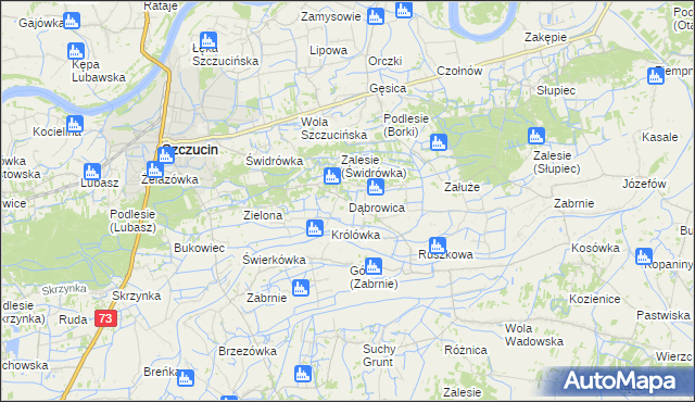 mapa Dąbrowica gmina Szczucin, Dąbrowica gmina Szczucin na mapie Targeo