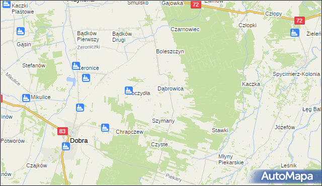 mapa Dąbrowica-Kolonia, Dąbrowica-Kolonia na mapie Targeo
