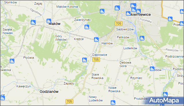 mapa Dąbrowice gmina Maków, Dąbrowice gmina Maków na mapie Targeo