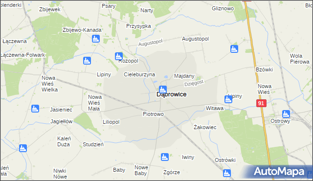 mapa Dąbrowice powiat kutnowski, Dąbrowice powiat kutnowski na mapie Targeo