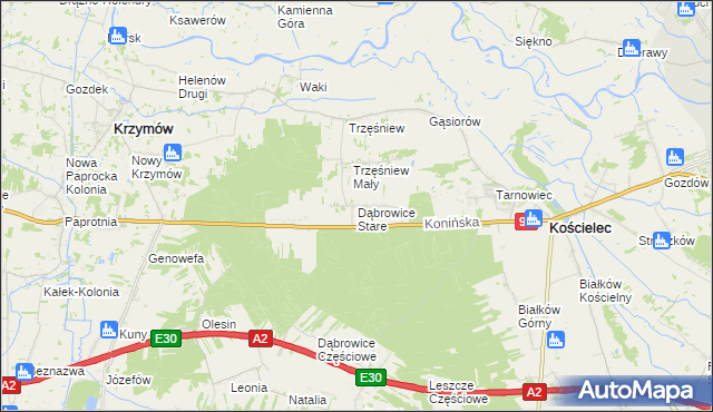 mapa Dąbrowice Stare, Dąbrowice Stare na mapie Targeo