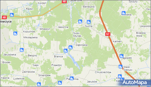 mapa Dąbrówka gmina Białobrzegi, Dąbrówka gmina Białobrzegi na mapie Targeo