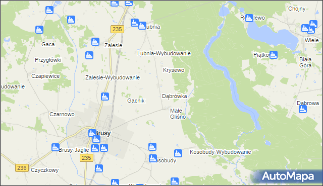 mapa Dąbrówka gmina Brusy, Dąbrówka gmina Brusy na mapie Targeo