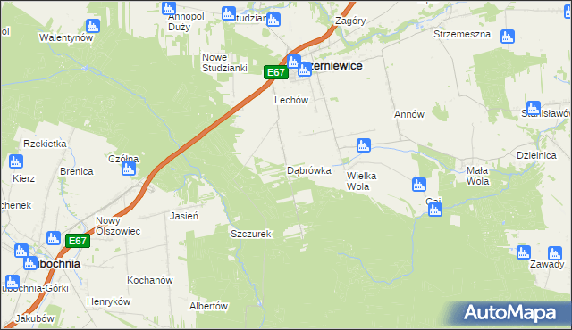 mapa Dąbrówka gmina Czerniewice, Dąbrówka gmina Czerniewice na mapie Targeo