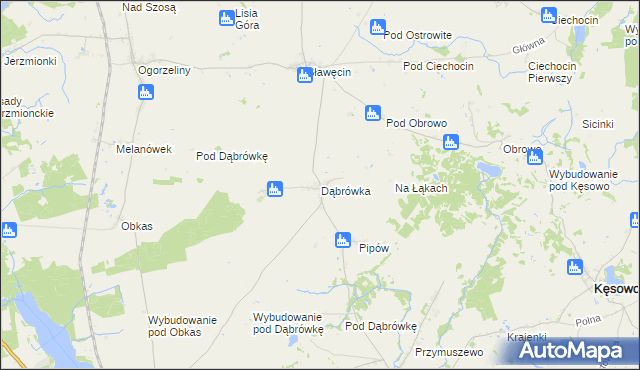 mapa Dąbrówka gmina Kamień Krajeński, Dąbrówka gmina Kamień Krajeński na mapie Targeo