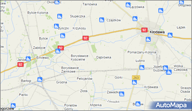 mapa Dąbrówka gmina Kłodawa, Dąbrówka gmina Kłodawa na mapie Targeo