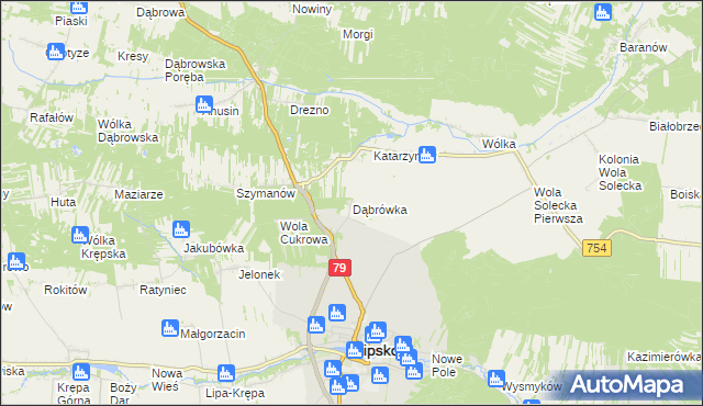 mapa Dąbrówka gmina Lipsko, Dąbrówka gmina Lipsko na mapie Targeo