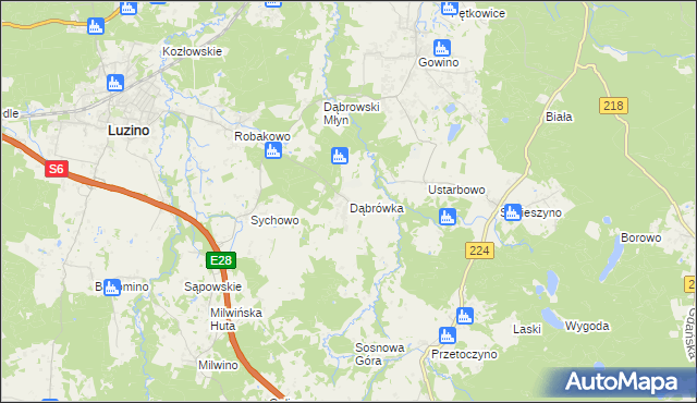 mapa Dąbrówka gmina Luzino, Dąbrówka gmina Luzino na mapie Targeo