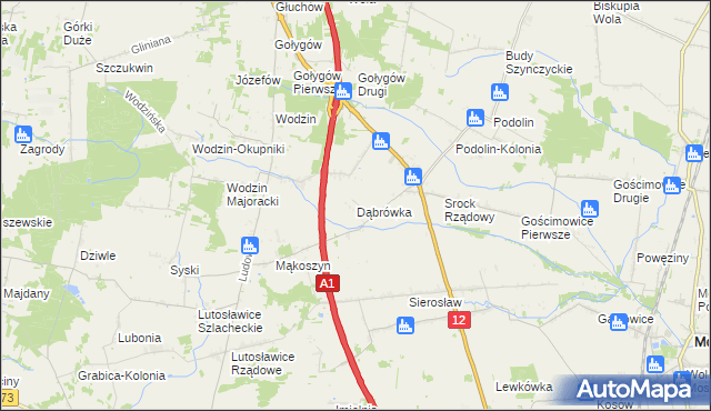 mapa Dąbrówka gmina Moszczenica, Dąbrówka gmina Moszczenica na mapie Targeo