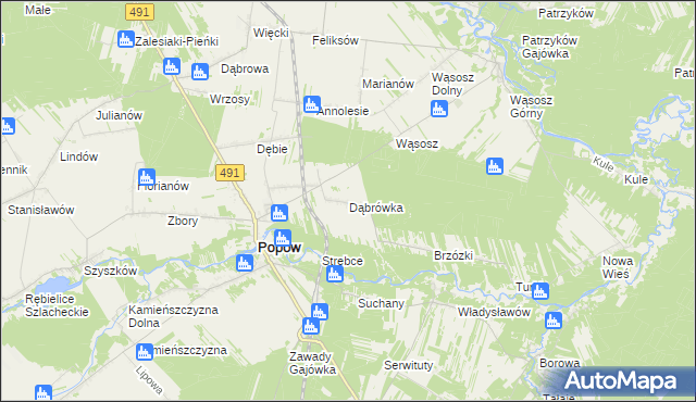 mapa Dąbrówka gmina Popów, Dąbrówka gmina Popów na mapie Targeo