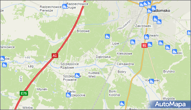 mapa Dąbrówka gmina Radomsko, Dąbrówka gmina Radomsko na mapie Targeo