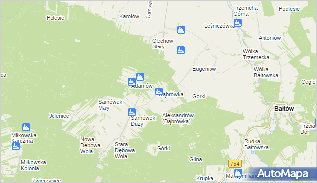 mapa Dąbrówka gmina Sienno, Dąbrówka gmina Sienno na mapie Targeo