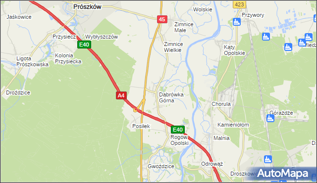 mapa Dąbrówka Górna gmina Krapkowice, Dąbrówka Górna gmina Krapkowice na mapie Targeo