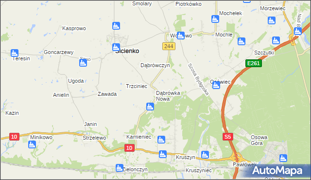 mapa Dąbrówka Nowa gmina Sicienko, Dąbrówka Nowa gmina Sicienko na mapie Targeo