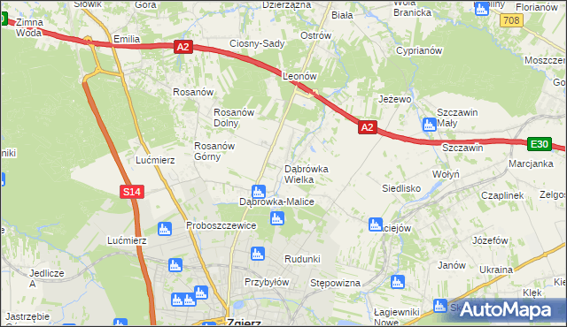 mapa Dąbrówka Wielka gmina Zgierz, Dąbrówka Wielka gmina Zgierz na mapie Targeo