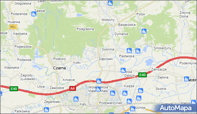 mapa Dąbrówki gmina Czarna, Dąbrówki gmina Czarna na mapie Targeo