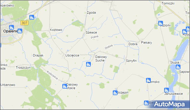 mapa Dakowy Suche, Dakowy Suche na mapie Targeo