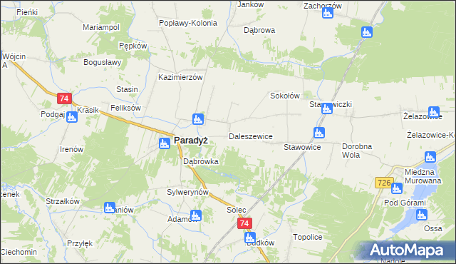 mapa Daleszewice, Daleszewice na mapie Targeo