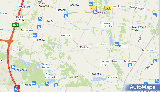 mapa Dalków gmina Czarnocin, Dalków gmina Czarnocin na mapie Targeo