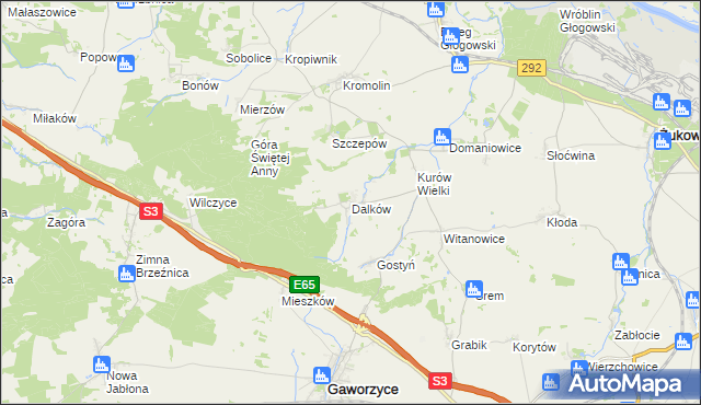 mapa Dalków gmina Gaworzyce, Dalków gmina Gaworzyce na mapie Targeo