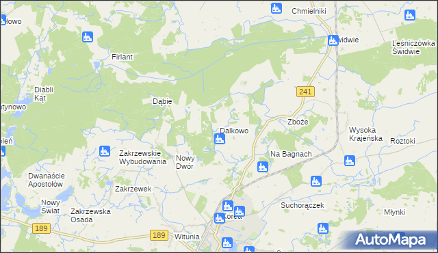 mapa Dalkowo gmina Więcbork, Dalkowo gmina Więcbork na mapie Targeo