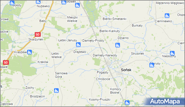 mapa Damięty-Narwoty, Damięty-Narwoty na mapie Targeo