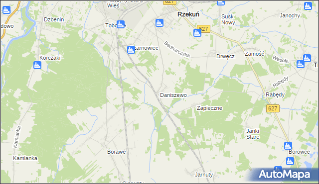 mapa Daniszewo gmina Rzekuń, Daniszewo gmina Rzekuń na mapie Targeo