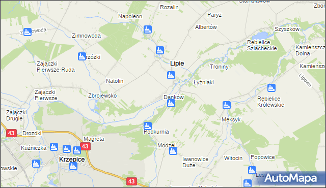 mapa Danków gmina Lipie, Danków gmina Lipie na mapie Targeo
