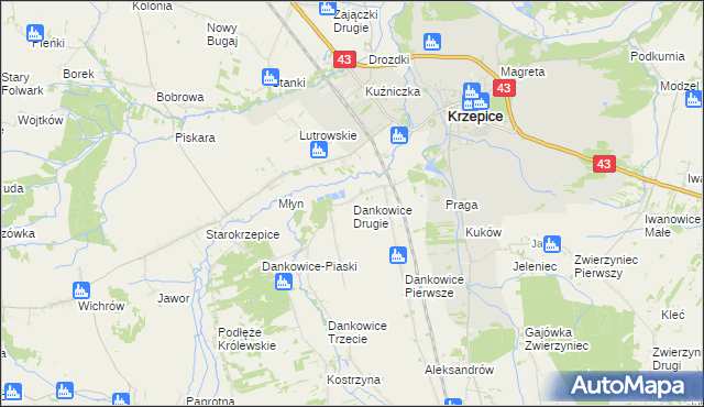 mapa Dankowice Drugie, Dankowice Drugie na mapie Targeo