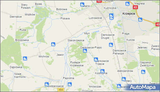 mapa Dankowice-Piaski, Dankowice-Piaski na mapie Targeo