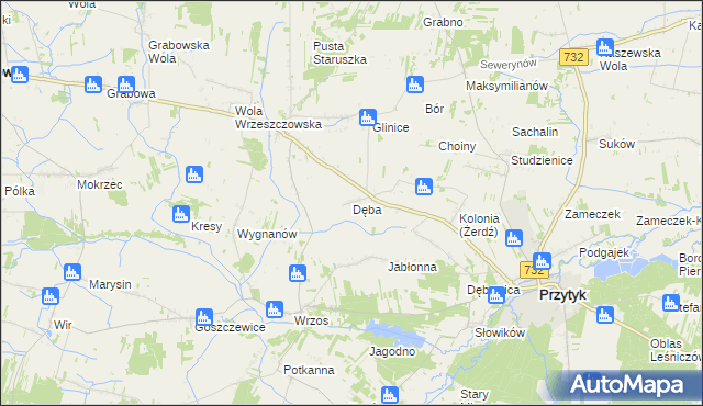 mapa Dęba gmina Przytyk, Dęba gmina Przytyk na mapie Targeo