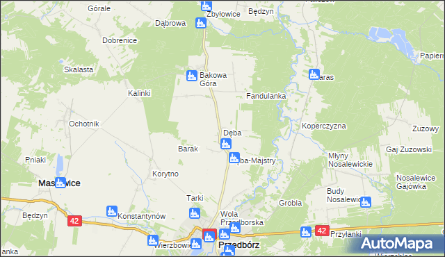 mapa Dęba gmina Ręczno, Dęba gmina Ręczno na mapie Targeo