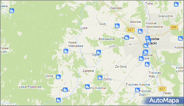 mapa Dębe gmina Kosów Lacki, Dębe gmina Kosów Lacki na mapie Targeo