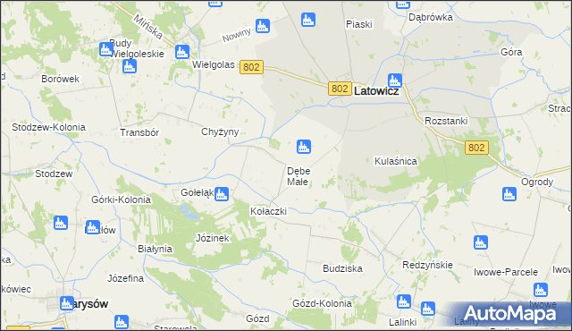 mapa Dębe Małe gmina Latowicz, Dębe Małe gmina Latowicz na mapie Targeo