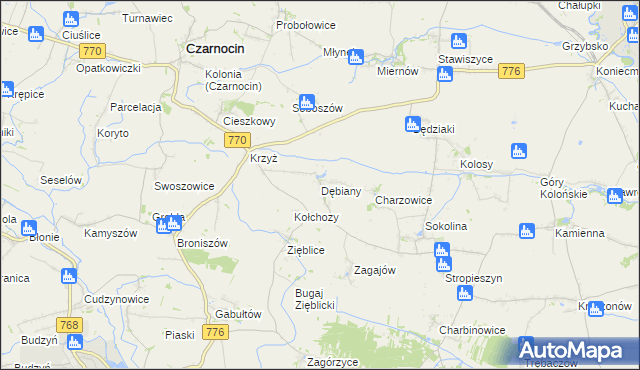 mapa Dębiany gmina Czarnocin, Dębiany gmina Czarnocin na mapie Targeo